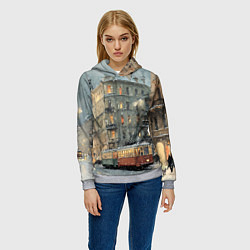Толстовка-худи женская Трамваи в зимнем Санкт-Петербурге, цвет: 3D-меланж — фото 2