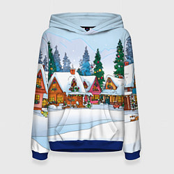 Толстовка-худи женская Новогодник дворик, цвет: 3D-синий