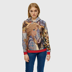 Толстовка-худи женская Блондинка с новогодней лошадкой, цвет: 3D-красный — фото 2