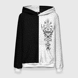 Толстовка-худи женская Вегвизир и став бессмертия в рунах, цвет: 3D-белый