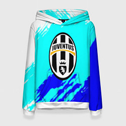 Толстовка-худи женская Ювентус краски штрихи текстура, цвет: 3D-белый