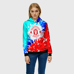 Толстовка-худи женская Манчестер Юнайтед неон, цвет: 3D-черный — фото 2