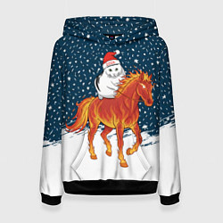 Толстовка-худи женская Кот Бендер и огненный конь - 2026, цвет: 3D-черный