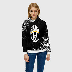 Толстовка-худи женская Ювентус черепа краски, цвет: 3D-белый — фото 2