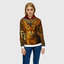 Толстовка-худи женская Абиссинская кошка на фоне кирпичной стены с граффи, цвет: 3D-белый — фото 2