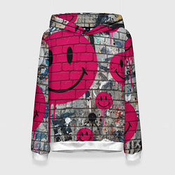 Толстовка-худи женская Розовые смайлы граффити, цвет: 3D-белый