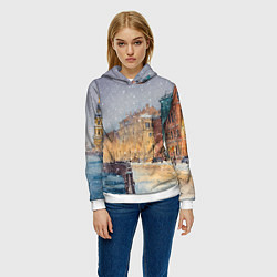 Толстовка-худи женская Санкт-Петербург - снегопад, цвет: 3D-белый — фото 2
