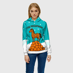 Толстовка-худи женская Лошадь на горе мандаринов 2026, цвет: 3D-белый — фото 2