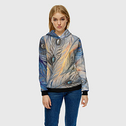 Толстовка-худи женская Синие перья с самоцветами, цвет: 3D-черный — фото 2