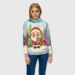 Толстовка-худи женская Санта с котенком, цвет: 3D-меланж — фото 2