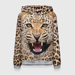 Толстовка-худи женская Взгляд леопарда, цвет: 3D-меланж