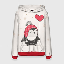 Толстовка-худи женская Влюбленный пингвин цвета 3D-красный — фото 1