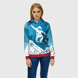 Толстовка-худи женская Горы и сноубордист, цвет: 3D-красный — фото 2
