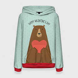 Толстовка-худи женская Медведь с сердцем, цвет: 3D-красный