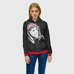Толстовка-худи женская Гагарин в космосе, цвет: 3D-красный — фото 2