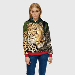 Толстовка-худи женская Леопард в лесу, цвет: 3D-красный — фото 2