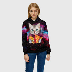 Толстовка-худи женская Кот с едой, цвет: 3D-черный — фото 2