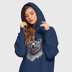 Женское худи-платье Медведь в очках, цвет: тёмно-синий — фото 2