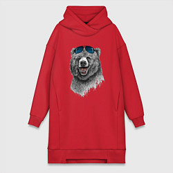 Женская толстовка-платье Медведь в очках