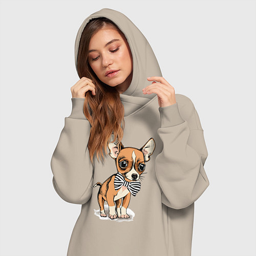 Женская толстовка-платье Чихуахуа с бабочкой / Миндальный – фото 3