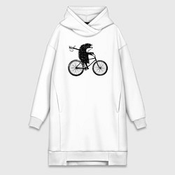 Женское худи-платье Ежик на велосипеде, цвет: белый