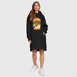 Женское худи-платье Мопс-бургер, цвет: черный — фото 2