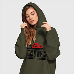 Женское худи-платье Guns n Roses: rose, цвет: хаки — фото 2