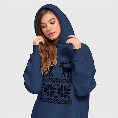 Женская толстовка-платье Узор с оленями / Тёмно-синий – фото 3