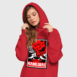 Женское худи-платье Cyberpunk 2077: Samurai Poster, цвет: красный — фото 2