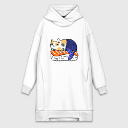 Женское худи-платье Sushi Cat, цвет: белый