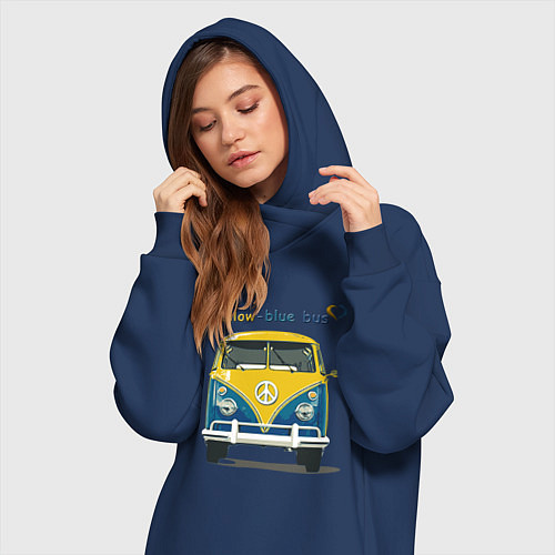 Женская толстовка-платье Я люблю вас Yellow-blue bus / Тёмно-синий – фото 3