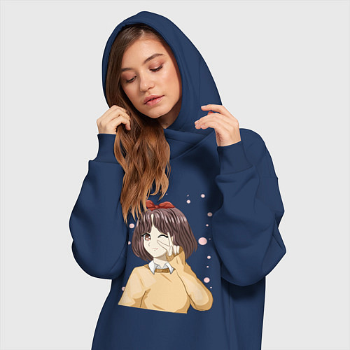 Женская толстовка-платье Милая аниме девочка в свитере / Тёмно-синий – фото 3