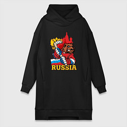 Женское худи-платье Хоккей Россия, цвет: черный
