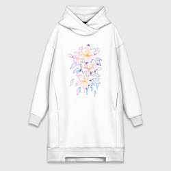 Женское худи-платье Неоновые Лилии Neon Lillies, цвет: белый