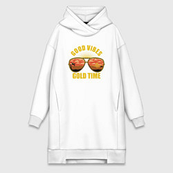 Женское худи-платье Good vibes gold time, цвет: белый