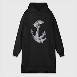 Женское худи-платье Sharks around the anchor, цвет: черный