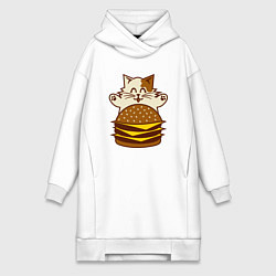 Женское худи-платье Голодный котик, цвет: белый