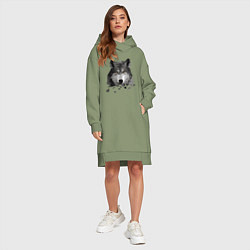 Женское худи-платье Полигональный Волк, цвет: авокадо — фото 2
