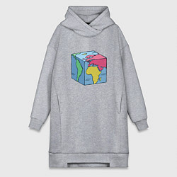 Женское худи-платье Квадратный глобус земли, цвет: меланж