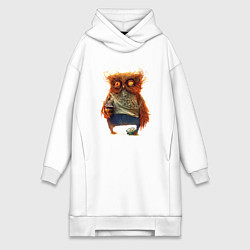 Женское худи-платье Замученный уставший, цвет: белый