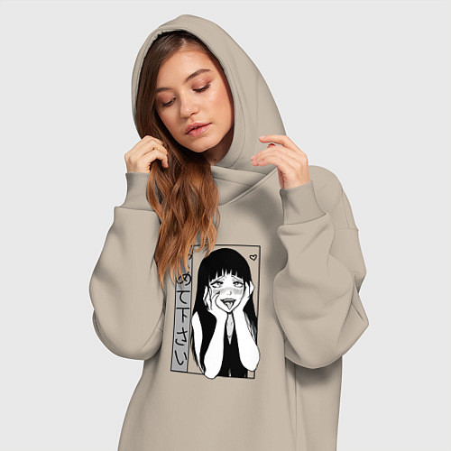 Женская толстовка-платье Yamete kudasai / Миндальный – фото 3