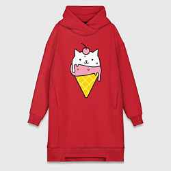 Женское худи-платье Ice Cream Cat, цвет: красный