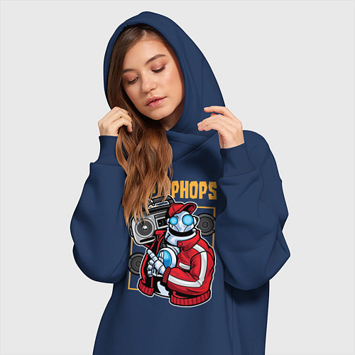 Женская толстовка-платье Робот с магнитофоном / Тёмно-синий – фото 3