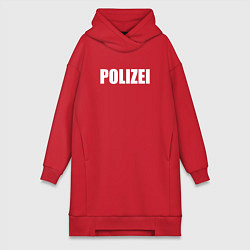 Женское худи-платье POLIZEI Полиция Надпись Белая, цвет: красный
