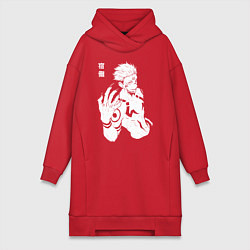 Женское худи-платье Рёмен Сукуна Магическая битва, цвет: красный