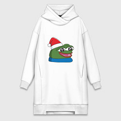 Женское худи-платье Pepe, pepe happy, Пепе хеппи, pepe happy new year, цвет: белый