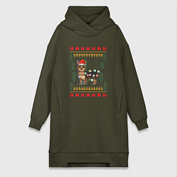 Женское худи-платье Рождественский свитер Йоркшик, цвет: хаки