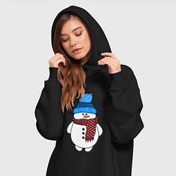 Женское худи-платье Снеговик в шапочке, цвет: черный — фото 2