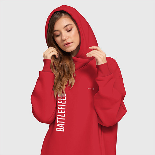 Женская толстовка-платье BATTLEFIELD 2042 БЕЛЫЙ ЛОГОТИП / Красный – фото 3