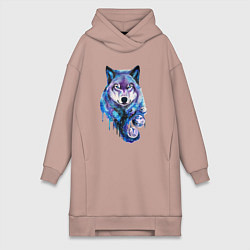 Женское худи-платье Волк акварель, цвет: пыльно-розовый